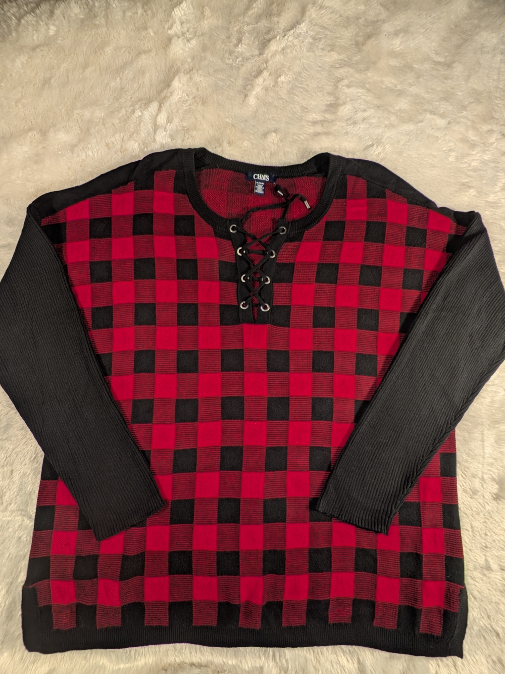 Chaps Men’s Red and Black Buffalo Plaid Lace-Up Pullover